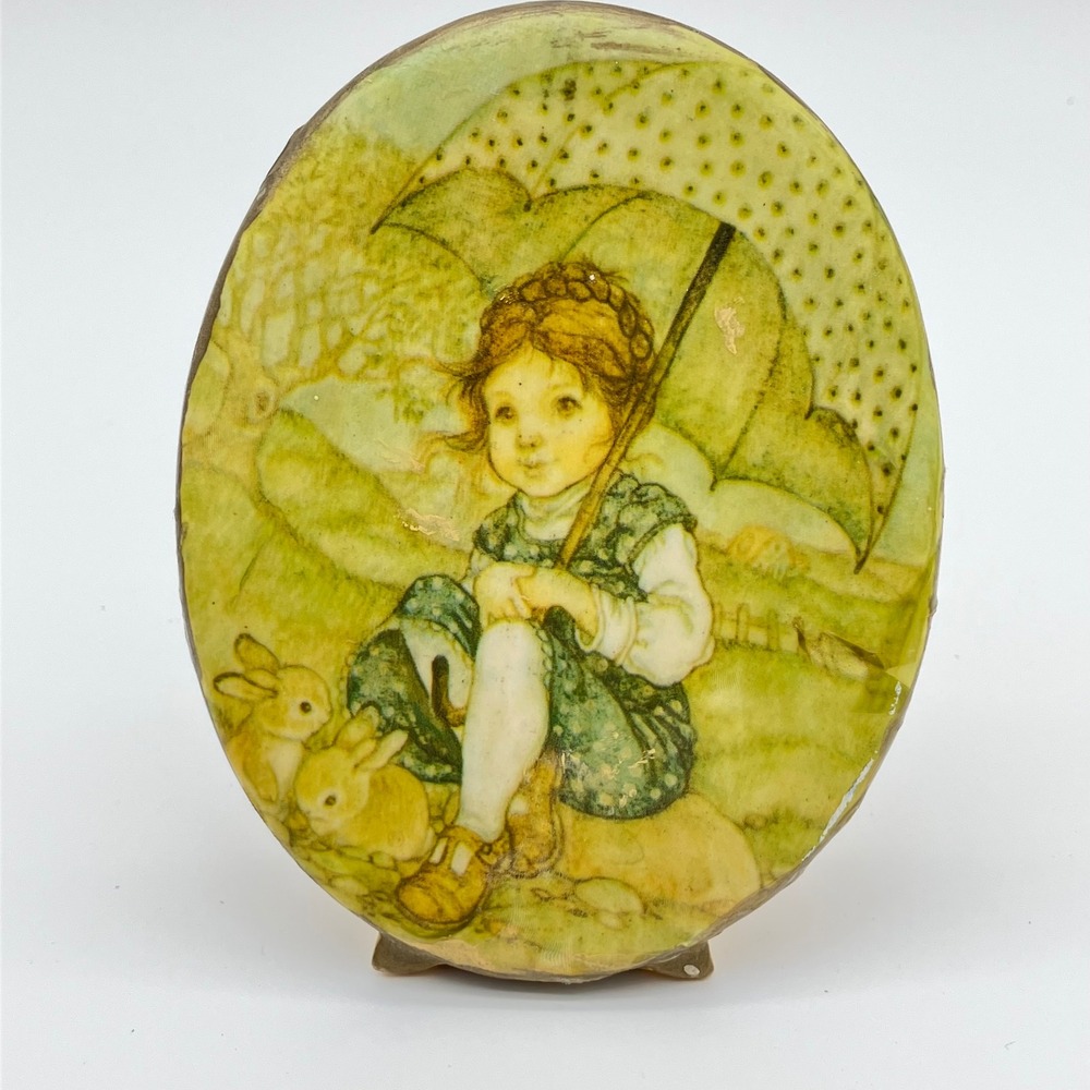 ANRI Toriart Plaque Juan Ferrandiz 4.75in Yellow Girl Umbrella Rabbits Italy JF